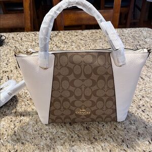 Coach Signature Brown and White Satchel